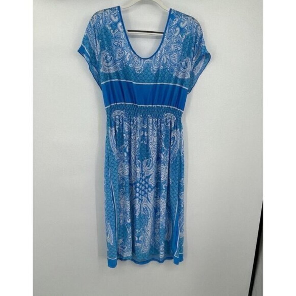 Young USA Womens Dress Medium Blue Short Sleeve Pullover Casual Preppy Stretch